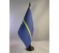 AZ FLAG - Nauru Table Flag 5'' x 8'' - Nauruan Office Flag 100% Polyester 21 x 14 cm - Mini Desk Flag with 10'' Pole and Black Plastic Base