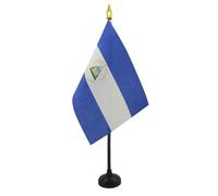AZ FLAG - Nicaragua Table Flag 4'' x 6'' - Nicaraguan Mini Desk Flag 100% Polyester 15 x 10 cm - Office Flag with 10'' Pole - Golden Spear