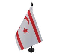 AZ FLAG - Northern Cyprus Table Flag 5'' x 8'' - Cypriot Office Flag 100% Polyester 21 x 14 cm - Mini Desk Flag with 10'' Pole and Black Plastic Base