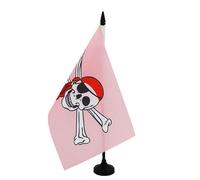 AZ FLAG - Pink Pirate Flag Red Bandana Table Flag 5'' x 8'' - Pirates Office Flag 100% Polyester 21 x 14 cm - Mini Desk Flag with 10'' Pole and Black Plastic Base