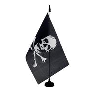 AZ FLAG - Pirate Skull and Bones Table Flag 5'' x 8'' - pirates Office Flag 100% Polyester 21 x 14 cm - Mini Desk Flag with 10'' Pole and Black Plastic Base