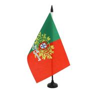 AZ FLAG - Portugal Army Forces Table Flag 5'' x 5'' - Portuguese Office Mini Banner 100% Polyester 15 x 15 cm - Mini Desk Flag with 10'' Pole and Black Plastic Base