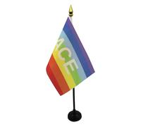 AZ FLAG - Rainbow Pace letter Table Flag 4'' x 6'' - Peace Mini Desk Flag 100% Polyester 15 x 10 cm - Office Flag with 10'' Pole - Golden Spear