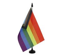 AZ FLAG - Rainbow Progress Pride Table Flag 5'' x 8'' - LGBT Office Flag 100% Polyester 21 x 14 cm - Mini Desk Flag with 10'' Pole and Black Plastic Base