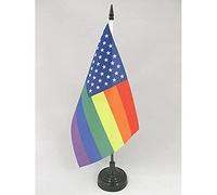 AZ FLAG - Rainbow USA Table Flag 5'' x 8'' - American Gay Pride Office Flag 100% Polyester 21 x 14 cm - Mini Desk Flag with 10'' Pole and Black Plastic Base