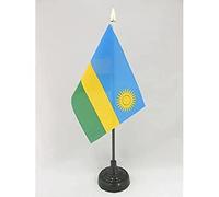 AZ FLAG - Rwanda Table Flag 4'' x 6'' - Rwandan Mini Desk Flag 100% Polyester 15 x 10 cm - Office Mini Banner with 10'' Pole - Golden Spear