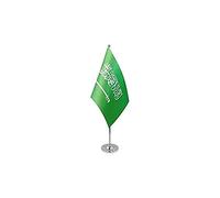 AZ FLAG - Saudi Arabia Prestige Table Flag 6'' x 9'' - Saudi Arabian Office Flag 100% Satin 22 x 15 cm - Desk Flag with Steel Pole and Base