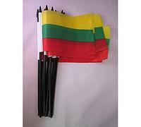 AZ FLAG - Set of 10 Lithuania Hand Flag 4'' x 6'' with Plastic Stick - 10 Small Lithuanian Flags 100% Polyester 15 x 10 cm with 10'' Black Plastic Flagpole