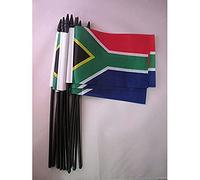 AZ FLAG - Set of 10 South Africa Hand Flag 4'' x 6'' with Plastic Stick - 10 Small South African Flags 100% Polyester 15 x 10 cm with 10'' Black Plastic Flagpole