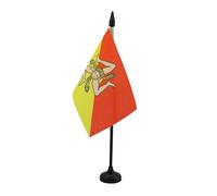AZ FLAG - Sicily Table Flag 4'' x 6'' - Sicilian Office Flag 100% Polyester 15 x 10 cm - Mini Desk Flag with 10'' Pole and Black Plastic Base