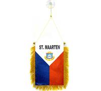 AZ FLAG - Sint Maarten Mini Banner - 6'' x 4'' - 100% Polyester Saint Martin Small Pennant for Car - Double-sided Flag with Suction Cup Hanger