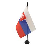 AZ FLAG - Slovakia Table Flag 4'' x 6'' - Slovak Office Flag 100% Polyester 15 x 10 cm - Mini Desk Flag with 10'' Pole and Black Plastic Base