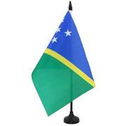 AZ FLAG - Solomon Table Flag 5'' x 8'' - Solomon Islander Office Flag 100% Polyester 21 x 14 cm - Mini Desk Flag with 10'' Pole and Black Plastic Base