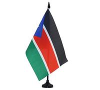 AZ FLAG - South Sudan Table Flag 5'' x 8'' - South Sudanese Office Flag 100% Polyester 21 x 14 cm - Mini Desk Flag with 10'' Pole and Black Plastic Base