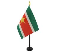 AZ FLAG - Suriname Table Flag 4'' x 6'' - Surinamese Mini Desk Flag 100% Polyester 15 x 10 cm - Office Flag with 10'' Pole - Golden Spear
