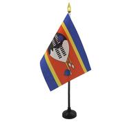 AZ FLAG - Swaziland Table Flag 4'' x 6'' - Swazi Mini Desk Flag 100% Polyester 15 x 10 cm - Office Flag with 10'' Pole - Golden Spear