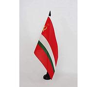 AZ FLAG - Tajik Soviet Socialist Republic Table Flag 5'' x 8'' - Tajikistan SSR Office Flag 100% Polyester 21 x 14 cm - Mini Desk Flag with 10'' Pole and Black Plastic Base