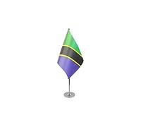 AZ FLAG - Tanzania Prestige Table Flag 6'' x 9'' - Tanzanian Office Flag 100% Satin 22 x 15 cm - Desk Flag with Steel Pole and Base