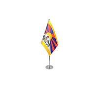 AZ FLAG - Tibet Prestige Table Flag 6'' x 9'' - Tibetan Office Flag 100% Satin 22 x 15 cm - Desk Flag with Steel Pole and Base