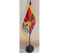 AZ FLAG - Tibet Table Flag 4'' x 6'' - Tibetan Office Mini Banner 100% Polyester 15 x 10 cm - Mini Desk Flag with 10'' Pole and Black Plastic Base