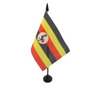 AZ FLAG - Uganda Table Flag 4'' x 6'' - Ugandan Office Flag 100% Polyester 15 x 10 cm - Mini Desk Flag with 10'' Pole and Black Plastic Base