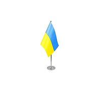 AZ FLAG Ukraine Prestige Table Flag 6'' x 9'' - Ukrainian Office Decoration 100% Satin 22 x 15 cm - Desk Flag with Steel Pole and Base