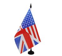 AZ FLAG USA UK Friendship Table Flag 5'' x 8'' - friendly Office Decoration 100% Polyester 21 x 14 cm - Mini Desk Flag with Pole and Black Plastic Base