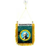 AZ FLAG - Washington Mini Banner - 6'' x 4'' - 100% Polyester US state of Washington Small Pennant for Car - Double-sided Flag with Suction Cup Hanger