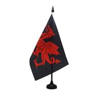 AZ FLAG Welsh Dragon Black Table Flag 5'' x 8'' - Wales Office Decoration 100% Polyester 21 x 14 cm - Mini Desk Flag with Pole and Black Plastic Base