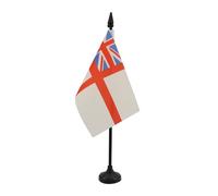 AZ FLAG - White Ensign Table Flag 4'' x 6'' - St George's Ensign Office Flag 100% Polyester 15 x 10 cm - Mini Desk Flag with 10'' Pole and Black Plastic Base