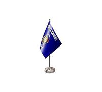 AZ FLAG - Wisconsin Prestige Table Flag 6'' x 9'' - US state of Wisconsin Office Flag 100% Satin 22 x 15 cm - Desk Flag with Steel Pole and Base