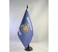 AZ FLAG - Wisconsin Table Flag 5'' x 8'' - US state of Wisconsin Office Flag 100% Polyester 21 x 14 cm - Mini Desk Flag with 10'' Pole and Black Plastic Base