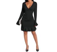 AZ thriving Women's Long Sleeve Ruched Bodycon Club Dress, Black-4, L