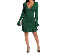 AZ thriving Women's Long Sleeve Ruched Bodycon Club Dress, Dark Green, L