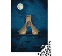 Azadi Tower by Moonlight Jigsaw Puzzle 1000 Pieces, Vintage Architecture Destination, Relaxing Challenge for Travel Lovers, Adult Puzzle, 52x38cm/1000pcs