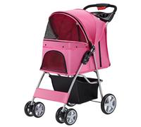 Azaeahom Pet Stroller, 4 Wheels Pet Strolling Cart for Medium/Small Dogs and Cats, Foldable Cat Jogger/Dog Stroller with Cup Holder, Storage Basket, Breathable Mesh, All-Season Pet Carrier, Pink