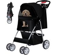 Azaeahom Pet Stroller, 4 Wheels Pet Strolling Cart for Medium/Small Dogs and Cats, Foldable Cat Jogger/Dog Stroller with Cup Holder, Storage Basket, Breathable Mesh, All-Season Pet Carrier, Black