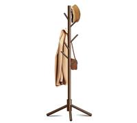 Azaeahom Wooden Coat Rack, Free Standing Coat Rack with 8 Hooks 3 Adjustable Heights for Clothes, Hats, Handbags, Coat Tree Easy Assembly for Entryway, Bedroom, Hallway, Office (New Brown)