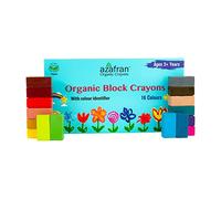 Azafran Organics Crayons Organic Block Crayons,16 Colors Plant-Derived Ingredients, Non-Greasy, Eco Friendly, Food Grade, For Toddlers, Fun With Playing and Stacking - 120 Grams