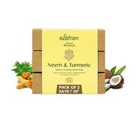 Azafran Turmeric and Neem Bath Soap Bar, Cruelty Free & Vegan, Pack Of 3 Handmade Deep Cleansing, Oily and Acne-Prone Sensitive Skin Care, For Both Body & Face - 300 Grams