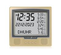 Azan Alarm Table Clock, Automatic Worldwide Digital 8 Azan Prayer Sounds, Muslim Prayer Clock for Home Decor, Ramadan Gift (Gold)