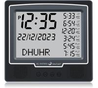 Azan Alarm Table Clock, Automatic Worldwide Digital 8 Azan Prayer Sounds, Muslim Prayer Clock for Home Decor, Ramadan Gift (Black)