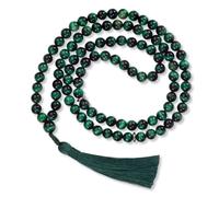 AzanClk Premium Muslim Prayer Beads, 8mm Green Tiger Eye Stone, 99 Beads, Dark Green Tassel, Unisex Adult