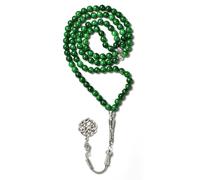 AzanClk Premium Tasbih, Muslim Prayer Beads, 99 Beads (8mm), Green Chalcedony, Unisex, 22 Inches