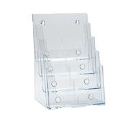 Azar Displays 252376 Four Tier, Four Pocket Letter Brochure File Holder for Flyer, Office Supplies, Paper Document or Magazines, Clear Organizer for Wall and Counter Desktop Stand, 8.5" x 11"