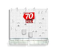 Azar Displays, 900945-WHT, 70 Piece Pegboard Organizer, Wall Mount Peg Board Combination Panel Kit for Bedroom, Craft Room, Study, Office or Garage, Assorted Accessories Hooks and Bins, 27"x22", White