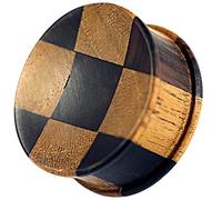 AZARIO LONDON 0 Gauge (8MM) Double Flared Natural Organic Teak and Iron Wood Ribbed Edge Concave Saddle Gauges Ear Plug Piercing Jewellery - Sold by Piece
