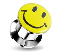 AZARIO LONDON 0 Gauge - 8MM Smiley Face Logo 316L Surgical Steel Internally Threaded Gauge Flesh Tunnel Ear Piercing - Sold by Piece