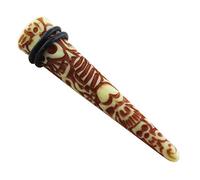 AZARIO LONDON 00 Gauge - 10MM Tribal Skull Carving Brown Acrylic Straight Taper Expander Stretcher Ear Plug Piercing - Sold by Piece