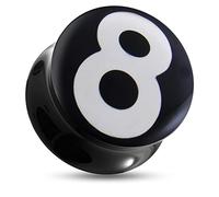 AZARIO LONDON 1/2" - 12MM Number 8 Logo Black Acrylic Double Flared Gauge Ear Plug - Sold by Piece